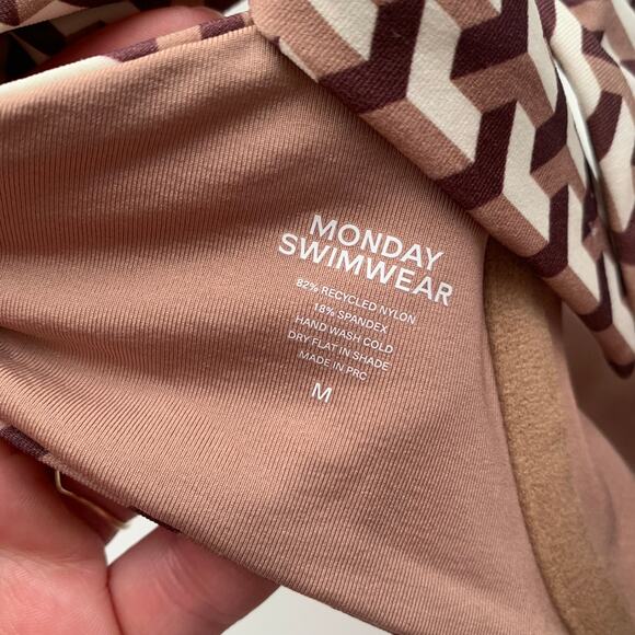 Monday Swimwear Sorrento Bottom and Cala Roja Top Set Husk Geo Print Brown - Picture 13 of 14